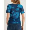 image:imageDokotoo Womens Summer Tops Short Sleeve Mesh Boho Floral V Neck Ruched Front Casual Slim Fit Stretch Blouses ShirtsBlue