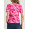 image:imageDokotoo Womens Summer Tops Short Sleeve Mesh Boho Floral V Neck Ruched Front Casual Slim Fit Stretch Blouses ShirtsRosy