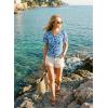 image:imageDokotoo Womens Summer Tops Short Sleeve Mesh Boho Floral V Neck Ruched Front Casual Slim Fit Stretch Blouses ShirtsSky Blue
