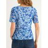 image:imageDokotoo Womens Summer Tops Short Sleeve Mesh Boho Floral V Neck Ruched Front Casual Slim Fit Stretch Blouses ShirtsSky Blue
