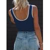 image:imageDokotoo Womens Tank Tops 2026 Summer Casual Sleeveless Scoop Neck Ribbed Knit Color Block Slim Fitted Cami Tee ShirtsBlue