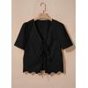 image:imageDokotoo Womens Tie Front Tops Summer VNeck Puff Short Sleeve Crop Tops Loose Fit Blouses Eyelet Embroidered ShirtsBlack