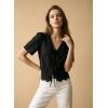 image:imageDokotoo Womens Tie Front Tops Summer VNeck Puff Short Sleeve Crop Tops Loose Fit Blouses Eyelet Embroidered ShirtsBlack