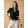 image:imageDokotoo Womens Tie Front Tops Summer VNeck Puff Short Sleeve Crop Tops Loose Fit Blouses Eyelet Embroidered ShirtsBlack