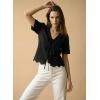 image:imageDokotoo Womens Tie Front Tops Summer VNeck Puff Short Sleeve Crop Tops Loose Fit Blouses Eyelet Embroidered ShirtsBlack