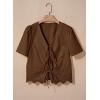 image:imageDokotoo Womens Tie Front Tops Summer VNeck Puff Short Sleeve Crop Tops Loose Fit Blouses Eyelet Embroidered ShirtsCoffee
