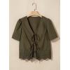image:imageDokotoo Womens Tie Front Tops Summer VNeck Puff Short Sleeve Crop Tops Loose Fit Blouses Eyelet Embroidered ShirtsGreen