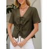 image:imageDokotoo Womens Tie Front Tops Summer VNeck Puff Short Sleeve Crop Tops Loose Fit Blouses Eyelet Embroidered ShirtsGreen