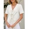image:imageDokotoo Womens Tie Front Tops Summer VNeck Puff Short Sleeve Crop Tops Loose Fit Blouses Eyelet Embroidered ShirtsWhite