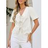 image:imageDokotoo Womens Tie Front Tops Summer VNeck Puff Short Sleeve Crop Tops Loose Fit Blouses Eyelet Embroidered ShirtsWhite