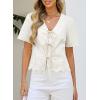 image:imageDokotoo Womens Tie Front Tops Summer VNeck Puff Short Sleeve Crop Tops Loose Fit Blouses Eyelet Embroidered ShirtsWhite