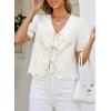 image:imageDokotoo Womens Tie Front Tops Summer VNeck Puff Short Sleeve Crop Tops Loose Fit Blouses Eyelet Embroidered ShirtsWhite