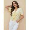 image:imageDokotoo Womens Tie Front Tops Summer VNeck Puff Short Sleeve Crop Tops Loose Fit Blouses Eyelet Embroidered ShirtsYellow