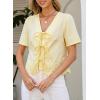 image:imageDokotoo Womens Tie Front Tops Summer VNeck Puff Short Sleeve Crop Tops Loose Fit Blouses Eyelet Embroidered ShirtsYellow