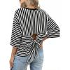 image:imageDokotoo Womens Tops 2026 Striped Tie Back Short Sleeve T Shirts Crewneck Casual Loose Basic Tee Summer OutfitsBlack Stripe