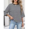 image:imageDokotoo Womens Tops 2026 Striped Tie Back Short Sleeve T Shirts Crewneck Casual Loose Basic Tee Summer OutfitsBlack Stripe