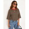 image:imageDokotoo Womens Tops 2026 Striped Tie Back Short Sleeve T Shirts Crewneck Casual Loose Basic Tee Summer OutfitsBrown Stripe