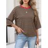 image:imageDokotoo Womens Tops 2026 Striped Tie Back Short Sleeve T Shirts Crewneck Casual Loose Basic Tee Summer OutfitsBrown Stripe