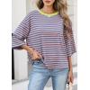 image:imageDokotoo Womens Tops 2026 Striped Tie Back Short Sleeve T Shirts Crewneck Casual Loose Basic Tee Summer OutfitsPink Stripe