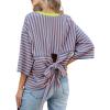 image:imageDokotoo Womens Tops 2026 Striped Tie Back Short Sleeve T Shirts Crewneck Casual Loose Basic Tee Summer OutfitsPink Stripe