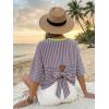 image:imageDokotoo Womens Tops 2026 Striped Tie Back Short Sleeve T Shirts Crewneck Casual Loose Basic Tee Summer OutfitsPink Stripe