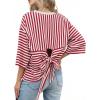 image:imageDokotoo Womens Tops 2026 Striped Tie Back Short Sleeve T Shirts Crewneck Casual Loose Basic Tee Summer OutfitsRed Stripe