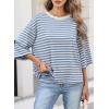 image:imageDokotoo Womens Tops 2026 Striped Tie Back Short Sleeve T Shirts Crewneck Casual Loose Basic Tee Summer OutfitsSky Blue Stripe