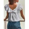 image:imageDokotoo Womens Tops Casual Square Neck Bow Tie Back Blouse Ruffle Butterfly Sleeve Babydoll Textured ShirtA Black