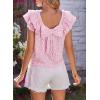 image:imageDokotoo Womens Tops Casual Square Neck Bow Tie Back Blouse Ruffle Butterfly Sleeve Babydoll Textured ShirtA Pink