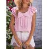 image:imageDokotoo Womens Tops Casual Square Neck Bow Tie Back Blouse Ruffle Butterfly Sleeve Babydoll Textured ShirtA Pink