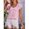 image:imageDokotoo Womens Tops Casual Square Neck Bow Tie Back Blouse Ruffle Butterfly Sleeve Babydoll Textured ShirtA Pink