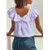 image:imageDokotoo Womens Tops Casual Square Neck Bow Tie Back Blouse Ruffle Butterfly Sleeve Babydoll Textured ShirtA Purple