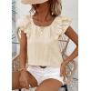 image:imageDokotoo Womens Tops Casual Square Neck Bow Tie Back Blouse Ruffle Butterfly Sleeve Babydoll Textured ShirtApricot