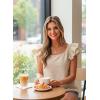 image:imageDokotoo Womens Tops Casual Square Neck Bow Tie Back Blouse Ruffle Butterfly Sleeve Babydoll Textured ShirtApricot