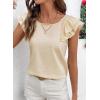 image:imageDokotoo Womens Tops Casual Square Neck Bow Tie Back Blouse Ruffle Butterfly Sleeve Babydoll Textured ShirtApricot