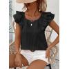 image:imageDokotoo Womens Tops Casual Square Neck Bow Tie Back Blouse Ruffle Butterfly Sleeve Babydoll Textured ShirtBlack