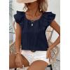 image:imageDokotoo Womens Tops Casual Square Neck Bow Tie Back Blouse Ruffle Butterfly Sleeve Babydoll Textured ShirtSail Blue