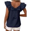 image:imageDokotoo Womens Tops Casual Square Neck Bow Tie Back Blouse Ruffle Butterfly Sleeve Babydoll Textured ShirtSail Blue