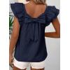 image:imageDokotoo Womens Tops Casual Square Neck Bow Tie Back Blouse Ruffle Butterfly Sleeve Babydoll Textured ShirtSail Blue