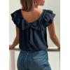 image:imageDokotoo Womens Tops Casual Square Neck Bow Tie Back Blouse Ruffle Butterfly Sleeve Babydoll Textured ShirtSail Blue
