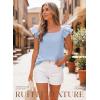 image:imageDokotoo Womens Tops Casual Square Neck Bow Tie Back Blouse Ruffle Butterfly Sleeve Babydoll Textured ShirtSky Blue