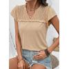 image:imageDokotoo Womens Tops Casual VNeck Pleated Short Sleeve Blouses Patchwork Hollow Out Ruffle Lace ShirtsApricot
