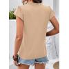 image:imageDokotoo Womens Tops Casual VNeck Pleated Short Sleeve Blouses Patchwork Hollow Out Ruffle Lace ShirtsApricot