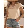 image:imageDokotoo Womens Tops Casual VNeck Pleated Short Sleeve Blouses Patchwork Hollow Out Ruffle Lace ShirtsApricot