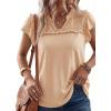 image:imageDokotoo Womens Tops Casual VNeck Pleated Short Sleeve Blouses Patchwork Hollow Out Ruffle Lace ShirtsApricot