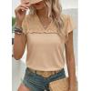 image:imageDokotoo Womens Tops Casual VNeck Pleated Short Sleeve Blouses Patchwork Hollow Out Ruffle Lace ShirtsApricot