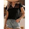 image:imageDokotoo Womens Tops Casual VNeck Pleated Short Sleeve Blouses Patchwork Hollow Out Ruffle Lace ShirtsBlack