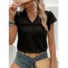 image:imageDokotoo Womens Tops Casual VNeck Pleated Short Sleeve Blouses Patchwork Hollow Out Ruffle Lace ShirtsBlack