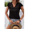 image:imageDokotoo Womens Tops Casual VNeck Pleated Short Sleeve Blouses Patchwork Hollow Out Ruffle Lace ShirtsBlack