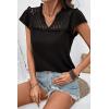 image:imageDokotoo Womens Tops Casual VNeck Pleated Short Sleeve Blouses Patchwork Hollow Out Ruffle Lace ShirtsBlack